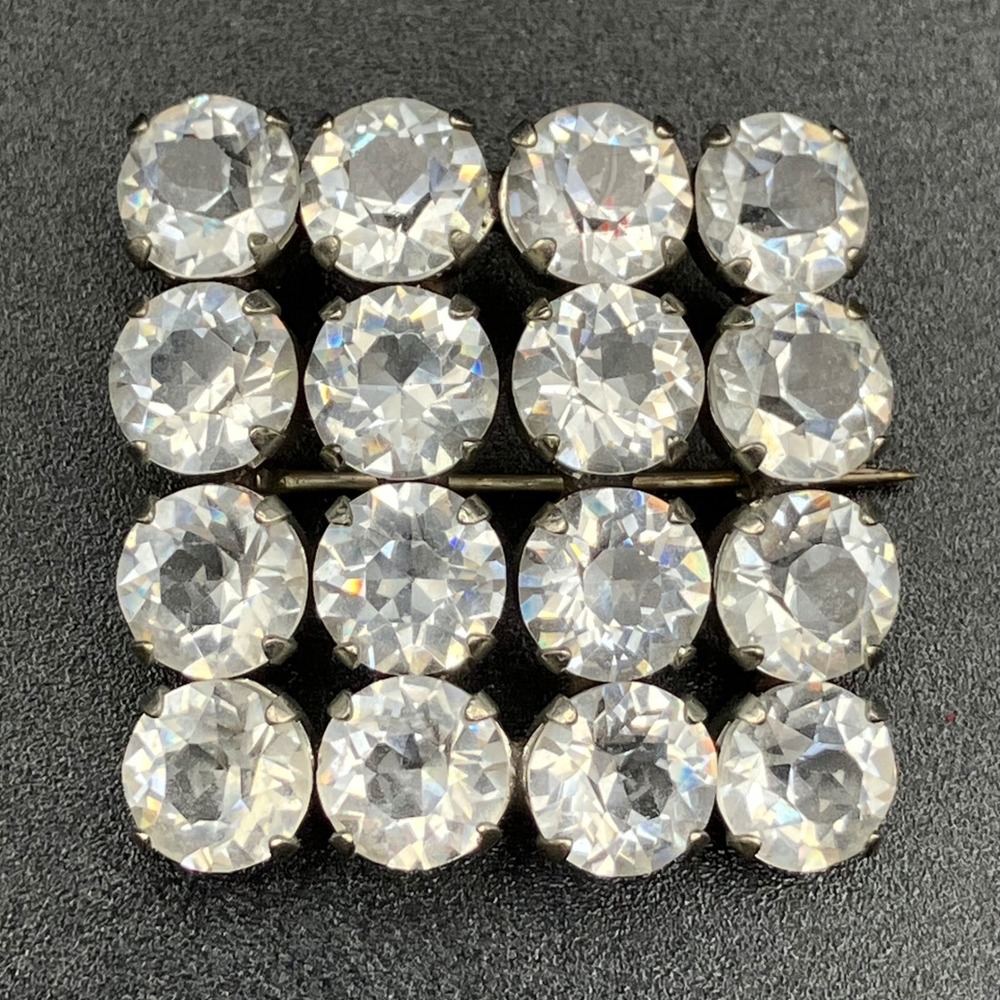 Antique Victorian Paste Brooch Square Shape Silver Tone C Clasp Sparkly 1.35"